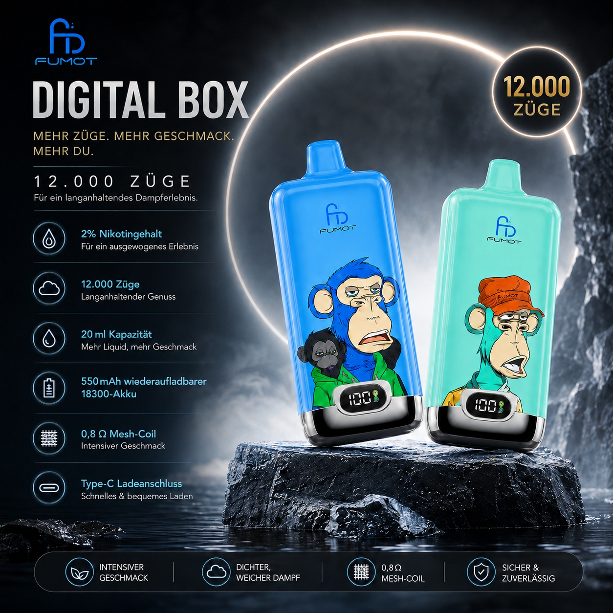 Fumot Digital Box – 12 000 Bouffées – 2 % de Nicotine